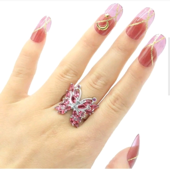 New  raspberry rhodolite garnet cz sterling silver ring - Picture 2 of 3